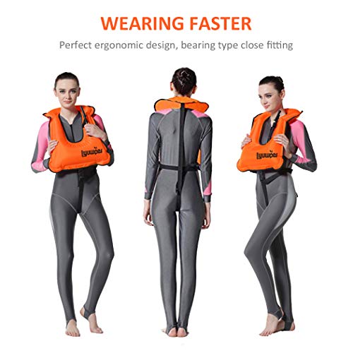 Lyuwpes Snorkel Vest Inflatable Adult Snorkeling Jackets Free Diving Swimming Safety Load Up to 220 Ibs Orange - Thumbnail 7