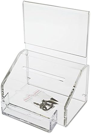 Source One Deluxe 5 Inch Wide Slopie Front Donation Box with Business Card Holder