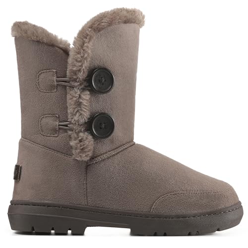 Holly Womens Waterproof Winter Snow Boots - Faux Fur Lined Warm Calf Boot with Side Button - Non Slip Sole, Insulated, Outdoor Walking Footwear - Brown - UK4/37