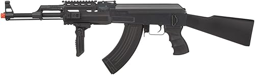 Lancer Tactical Rifle de metal Airsoft AK47 RIS AEG de 400 FPS con rifle fijo, batería y carga incluida, color negro