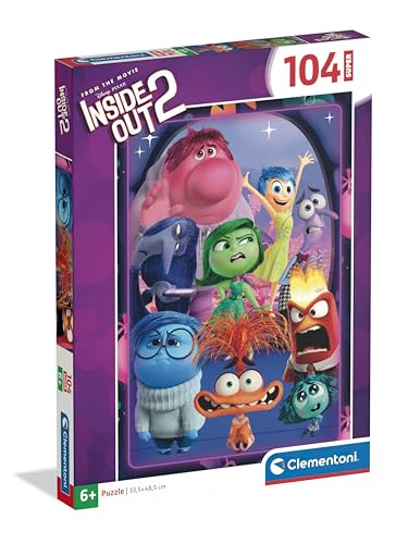 Clementoni 25067 Puzzle per Bambini 104 Pezzi Supercolor, per Bambini 6+ Anni, Illustrazione con Personaggi dal Cartone Disney Inside Out 2, Idea Regalo, 48.5 x 33.5 cm