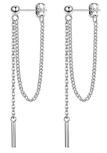 JeweBella Boucle d'Oreilles Pendante en Argent Sterling 925 pour Femmes Hypoallergéniques Sleeper Longues Boucles d'Oreilles avec Chaine Argent/Or