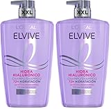 L'Oréal Paris Elvive Hidra Hialurónico Champú 72h de Hidratación 1L (Paquete de 2)