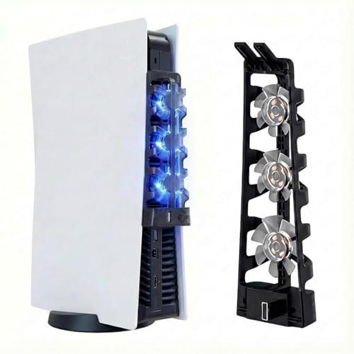 Image of Cooling Fan for PS5 Cooler Fan Fit for Playstation 5 Disc & Digital Edition Accessories with LED Light and 3.0 USB Ports Fan Cooling Fan Not Compatible with PS5 Slim/Pro