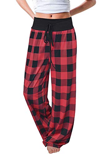 Aifer Buffalo Plaid Lounge Pants Women,Lounge Pants Women Plus Size,Cozy Palazzo Pants for Women