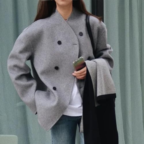 Women's Winter Jacket Double Breasted Wool Blend Blazer Coat Casual Long Sleeve Stand Collar Outwear 2024 Fall Outfits2