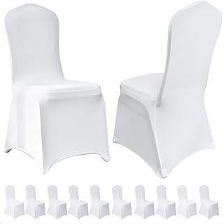 10 Stück Universell Stuhlhussen, Stuhlüberzug Abnehmbarer Waschbarer Dehnbar Elasthan Spandex Stuhlbezüge Elastisch Stuhlschutz Stuhlbezug für Taufe Geburtstag Hochzeit Bankett Dekoration, Weiße