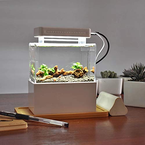 WUPYI Acrylic Mini Fish Tank Desktop Mini Aquarium Tank Bowl for Goldfish Betta Small Fish for Office Business Home (White with LED Light)