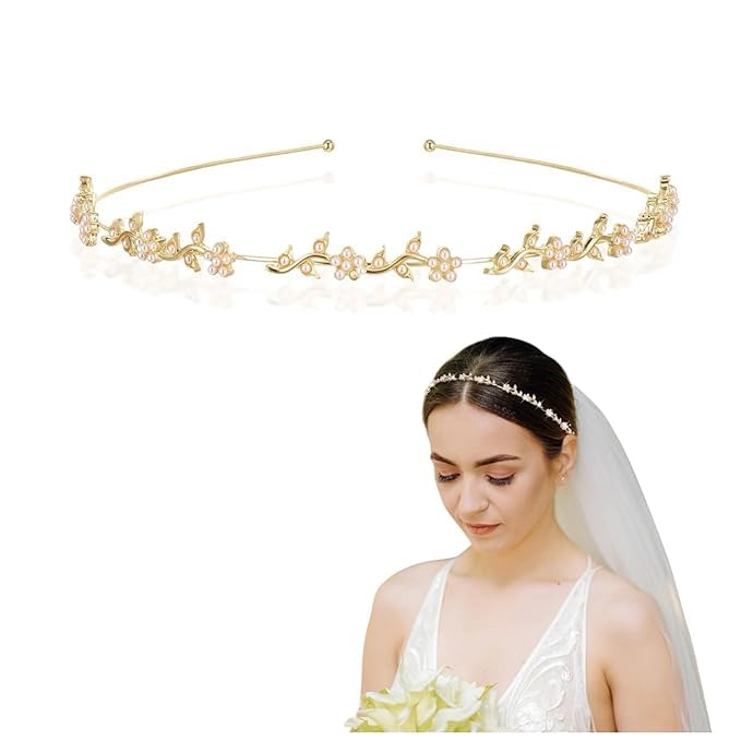 1 Pc Floral Headband Flower Wedding for Bride Fairy Headband Boho Leaf hairband Wedding Fairy Headpiece Bridal Crown Accessories for Women (SET B)-image-8