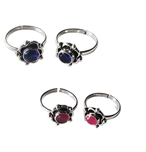 El Regalo Toe Rings For Women | Stones Toe Rings Combo | Oxidized German Silver Flower Toe Rings Sets with Stones (2 Pairs) for Women (Ruby Red) (B08J8HJQGF) Amazon Price History, Amazon Price Tracker