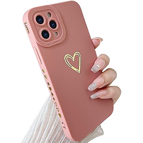 SmoBea Compatible with iphone 11 Pro Case, Cute Gold Heart Pattern Phone Case for Women Girls With Side Small Love Pattern Silicone Protective Shockproof Phone Case (pink) Cover