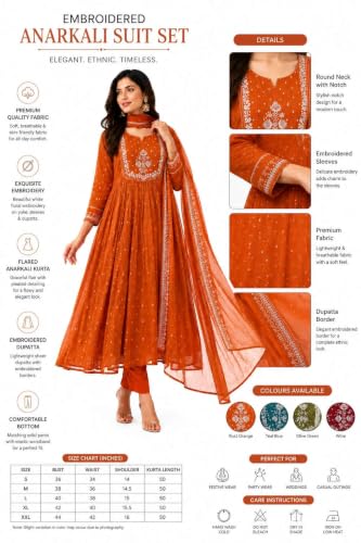 Image of Women's Cotton Embroidery Anarkali Kurti and Pant with Dupatta Set
