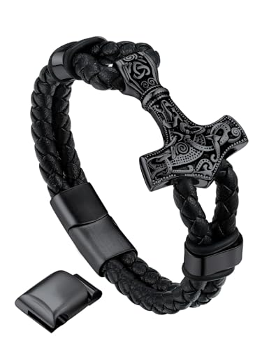 Bandmax Bracelet Homme Cuir Viking Mjölnir 23cm Bracelet en...