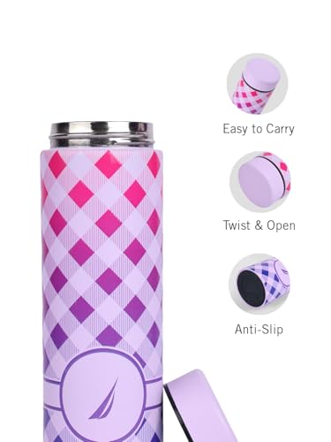Image of NAUTICA Premium Leak-Proof Insulated Water Bottle - 1pc (Stern)| 500ml | Stainless Steel Flask with 24 Hours Temperature Retention | Ideal for Travel, Gym, Office Use Titanium Printed-Violet /Blue