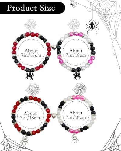 4Pcs Spider Matching Bracelets Magnetic Bracelets for Couple Women Men Friendship Bracelets Heart Energy Stone Bracelets Stretch Beaded Bracelets Halloween Party Jewelry Gifts2