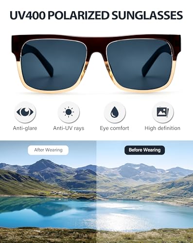 Image of Joopin Polarized Sunglasses Men Women UV400 Protection, Big Chunky Square Sun Glasses, Designer Shades Retro Sunnies Driving