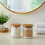 Glass Qtip Holder Dispenser with Bamboo Lid - 2 Pack Apothecary Jars - Cotton Balls Pads Swabs Holder Jar - Bathroom Vanity Canisters Jars for Countertop Storage and Organization - Image 2