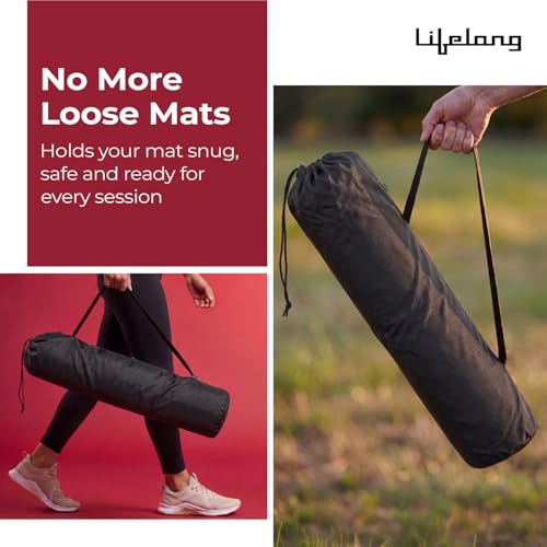 Image of Lifelong Yoga Mat Bag for Women & Men | Lightweight Durable Polyester | Drawstring Closure & Fixed Shoulder Strap | Reinforced Stitching | Premium Yoga Carry Bag Without Yoga Mat (Black)