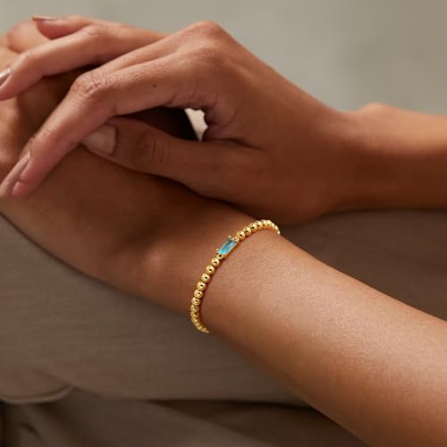 Yoosteel Dainty Birthstone Bracelet for Women Kids Teen Girls - 14K-Gold-Plated Beaded Stretch Bracelets Trendy Friendship Birthday Jewelry Gift for Teenage Girl Women - Image 5