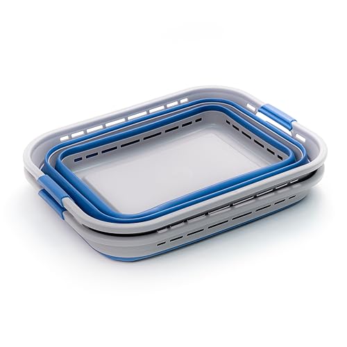 Image of SAMMART 42L (11 gallons) Collapsible Plastic Laundry Basket - Portable Pop Up Storage Container /Organizer - Portable Hamper - Space Saving Easy Storage (Grey /Mist Blue (Set of 2))