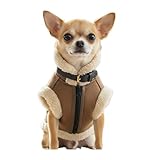 LUVMOJO Retro Aviator Dog Jacket β Faux Leather Winter Coat with Plush Sherpa Fleece Lining for Dogs, Warm Windproof Pilot Style Doggy Clothing for Extra Small, Medium Puppy Chihuahua, Coffee XS
