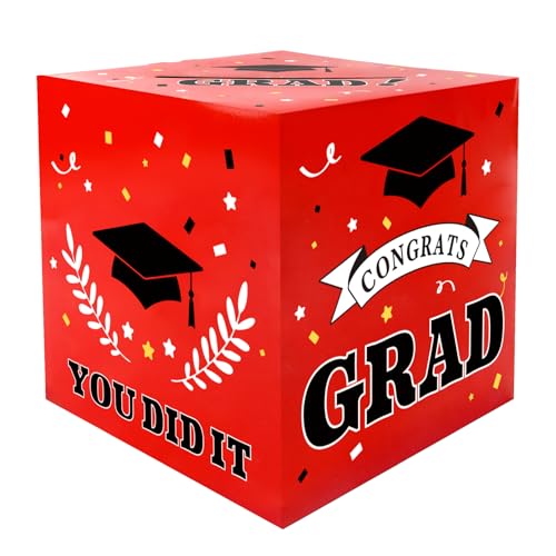 QIHOMPIB 2026 Graduation Decorations Red Black White Graduation Card Box Holder Class of 2026 Party Favors Supplies Accessories Gifts Money Box for Letter Cash Table Decor Congrats Grad Decor