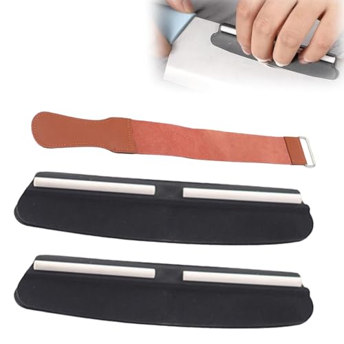 AEUXZA 3 Piezas Set de Afilado con Correa de Cuero Profesional Afilador de Cuchillos Soporte de Ángulo para Piedra de Afilar Ideal para Principiantes