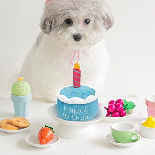 MINSHUXI Hund Geburtstagstorte Spielzeug Quietschendes Hundespielzeug Geburtstagsknochen Plüsch Quietschend Spielzeug Kuchen Spielzeug für Haustier Interaktives Geburtstagsgeschenk