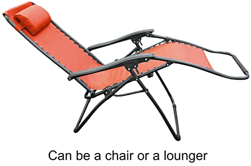 Image of Ash & Roh Zero Gravity Lawn Chair Anti Gravity Lounge Adjustable Recliner Pillow Outdoor Camp Chair for Poolside Backyard Beach, Support (Orange)