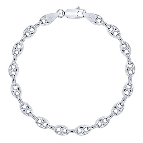 PLANETYS - Bracelet Argent 925/1000 Rhodié Maille Grain de Café Creuse 6.2 mm