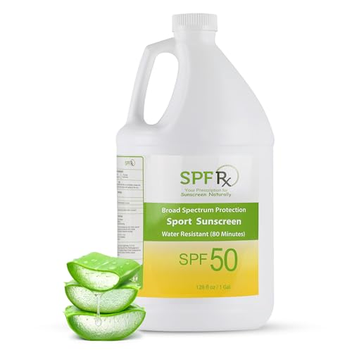 SPF RX Sport Sunscreen SPF 50 - Best For Swimming, Biking, Golfing, Snowboarding, Gardening, Surfing - Sunburn Protection For Adults, Children, Men, Women, Kids – Bulk For Face & Body - 1 Gal