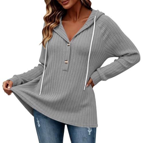 ENCURKUS Women's Sweatshirt Dress Casual V Neck Hooded Button Up Sweaters - image 6