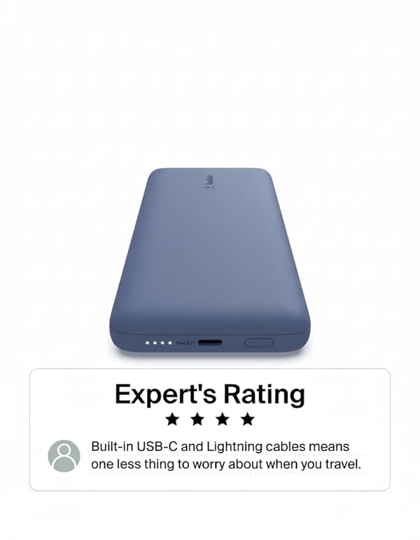 Belkin Portable Charger Power Bank for iPhone/Android (10,000mAh), 23W Battery Pack with Integrated USB-C, Lightning Cables, Pass-Through Capability, Charge 2 Devices at Once, Phone Charger Power Bank by Belkin - Used condition - US$37.20