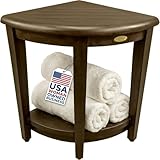 DecoTeak Snazzy Corner Waterproof Teak Wood Shower Bench Stool Seat Chair For Inside Shower Provides Safety, Storage, and Organization For Bathroom Accessories Brown