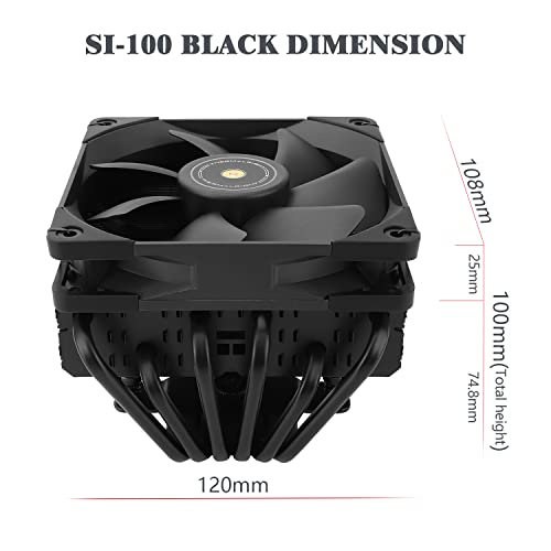Image of Thermalright SI-100 Black CPU Air Cooler, 6x6mm Heat Pipes, TL-E12B PWM Quiet Fan CPU Cooler with S-FDB V2.0 Bearing, AGHP 3.0 Technology, for AMD AM4 AM5 /Intel 1150 /1151 /1200 /1700 /2066, PC Cooler
