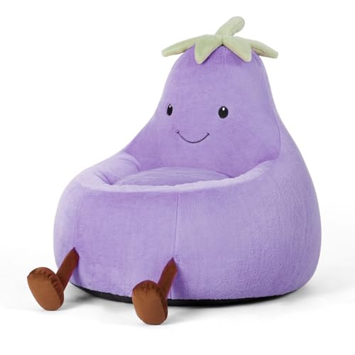 DUMOS Kids Bean Bag Chair, Stuffed Toddler Couch with Faux Rabbit Fur Cover for Teens & Kids, Comfy Lazy Sofa Chair for Reader, Living Room, Bedroom, Aged 4-12 Years, 31 Inch, Purple