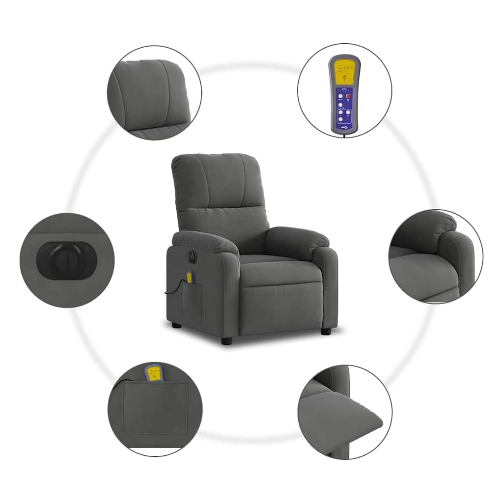 Massagesessel Elektrisch Dunkelgrau Mikrofasergewebe Relaxsessel Massagesessel Fernsehsessel Liegefunktion Elektrisches Neigungssystem
