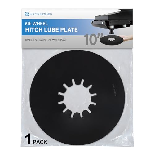 scottchen PRO 5th Wheel Hitch Lube Plate 10 Inch Black - Non-Grease PTFE Style Low Friction Disc for RV Camper Trailer Kingpin - Reduces Noise & Cushioning - 1 Pack
