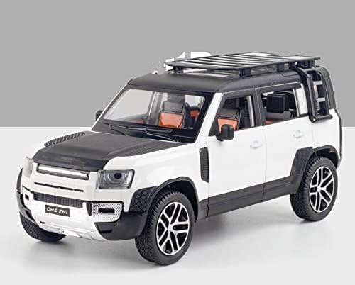 Image of 1:24 Land Rover Defender Alloy Diecast Model Car, Pull Back Vehicle with Openable Doors, Sound & Light Effects, Toy for Kids, for Car Enthusiasts and Collectors. (White)