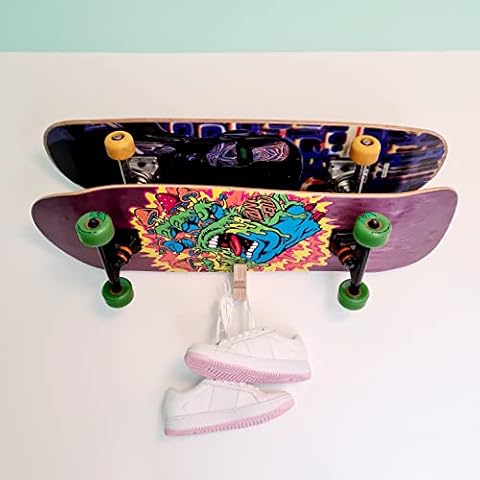 Natürliche Lebensfreude - 2er Skateboard Halter - Wand - Made in Germany - 2 Skateboards - Snowboard - Longboard - Wandhalter - Halterung - Holz Cover