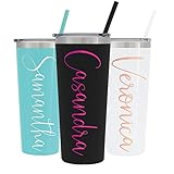 Personalized 22 oz Stainless Steel Tumbler with Custom Chrome Vinyl Decal by Avito - Includes Straw...