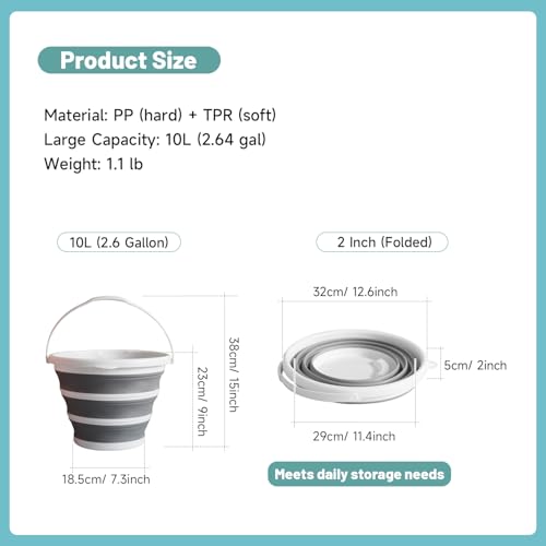 Image of Plastic Pp Thermoplastic Elastomers Collapsible Water Bucket (10L / 2.6 Gal) Portable, Easy to Carry & Store, Ideal for Car Wash,Camping, Fishing and Outdoor Activities with Collapsible Handle