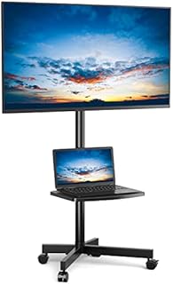 Mobile TV Cart for 23-60 Inch LCD LED Flat Panel Curved Screen TVs up to 88 lbs, Height Adjustable Shelf Rolling Floor Stand with Wheels as a Movable Portable TV Stand, Max VESA 400x400mm
