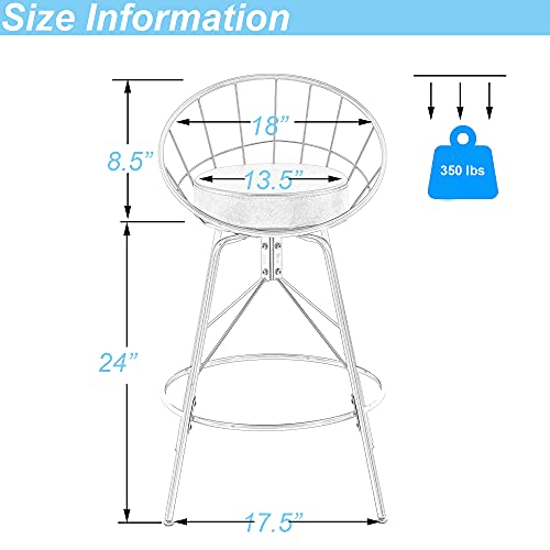 Alish Swivel Counter Height Bar Stools With Back Kitchen Bar Chair Stools Set Of 2 (Gold With White Fur Cushion, 24 Inch) #TOP7