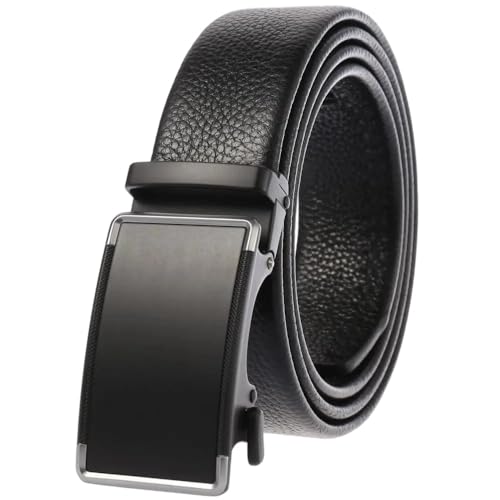 Men's Brown Leather Belt With Automatic Metal Buckle Reversible Belt Chrome Buckle Black 130cm