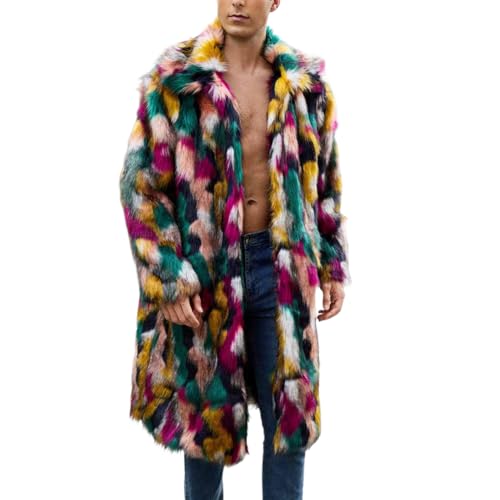 XYGJZ Mens Winter Faux Fur Long Coat Warm Colorful Trench Coat(Colorful M)