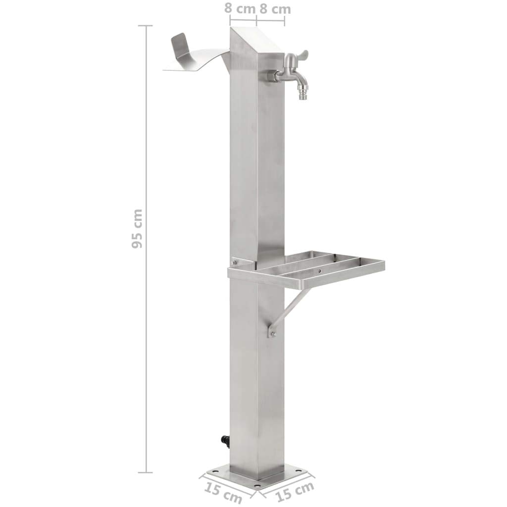 Festnight Fontanella a Colonna da Giardino Esterno in Acciaio Inossidabile Quadrata, Fontanella da Giardino, 95 cm