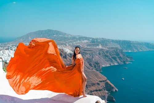 Orange Long FlyingDress for Photoshoot Flying Satin Backless Flowy Dress Beach Photoshoot Dress Asymmetrical Flying Dresses3