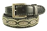  Sendra Boots Riem 7606 Zwart Dames Heren Riem Cowboy Western Ibiza Bohemian 4cm Brede Jeans Broekriem Zilverkleurige Concho\'s Verwisselbare Gesp Handgemaakt Echt Leer Maat 105