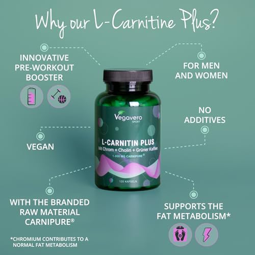 Vegavero L-Carnitine | with Choline, Chromium, B Vitamins and Green Coffee Bean Extract | NO Additives | Pre-Workout, Weight Management & Muscle Recovery* | 120 Carnitine Capsules | Vegan - Image 5
